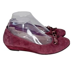 Eneka Suede Wedge Shoes Womens Size 38 Burgundy Purple Bow Ballet Comfort Spain